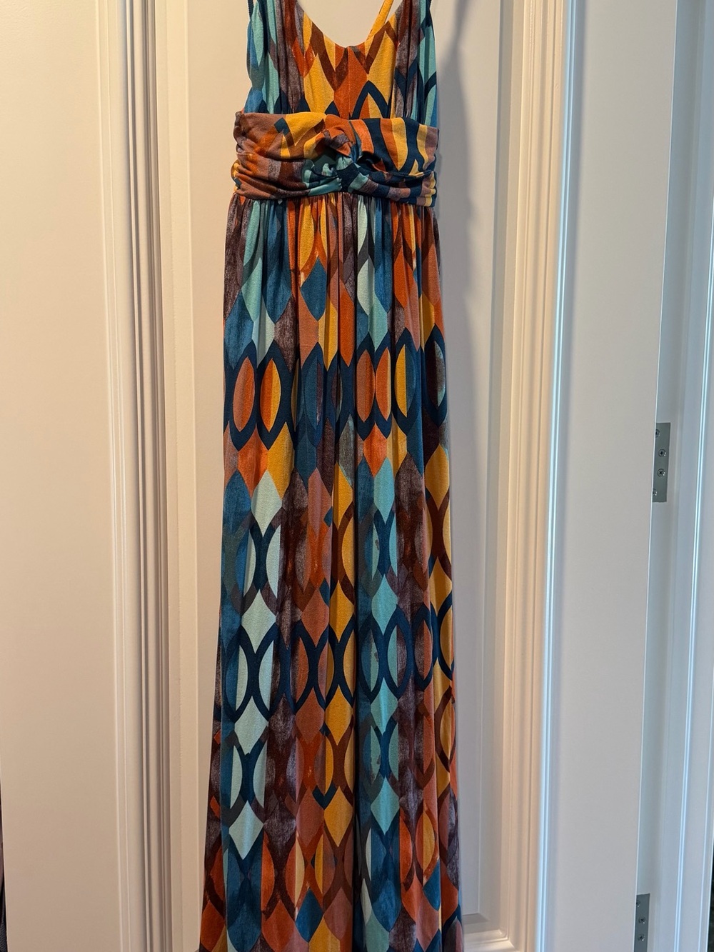 Maeve Anthropologie Multi-Color Geometric Criss Cross Maxi Dress XS Petite